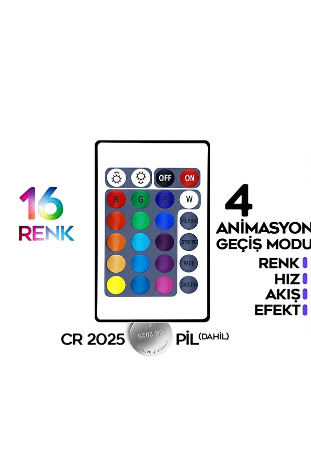 AKILLI RGB LED ȘERİT 12V 1.5A ADAPTÖRLÜ UZAKTAN KONTROL KUMANDALI RENKLI 5 METRE LED ŞERİT